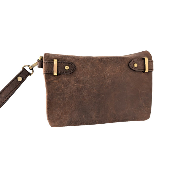 Born Rockforth Chocolate Brown Leather Convertible Crossbody Wristlet Wallet Bag - Picture 9 of 11
